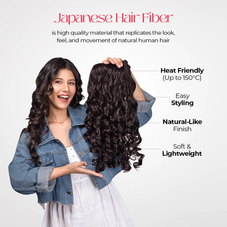 5 Clip Curls Hair Extension | Japanese Fiber | Brown | Natural Hair Finish