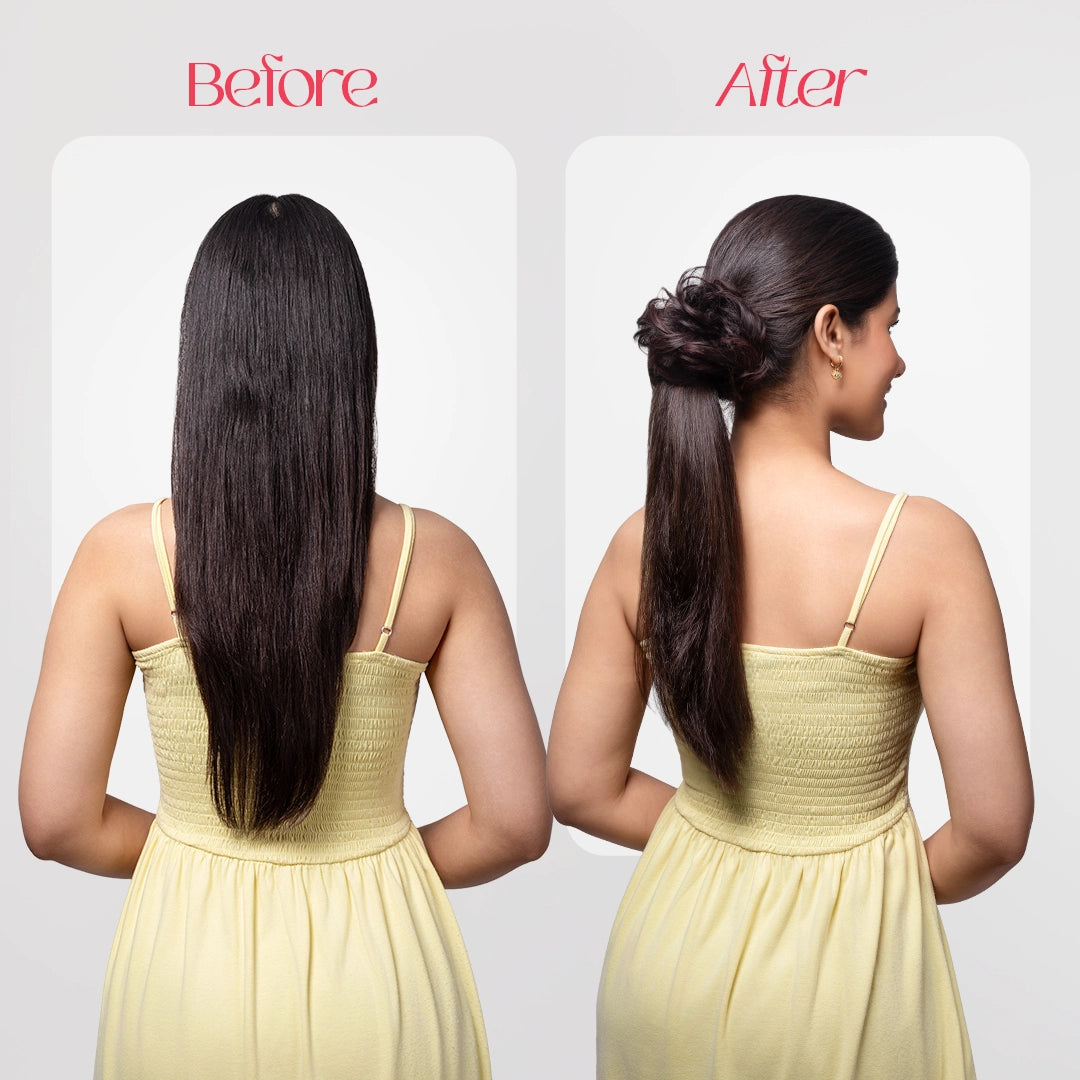 Messy Bun Extension | Japanese Fiber | Brown with Burgundy Highlights | Smooth Wear