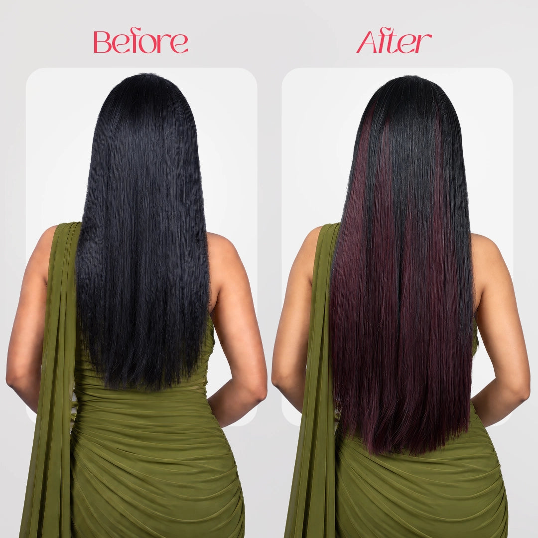 Clip-In Straight Hair Extension | Korean Fiber | Cherry Wine | Instant Length