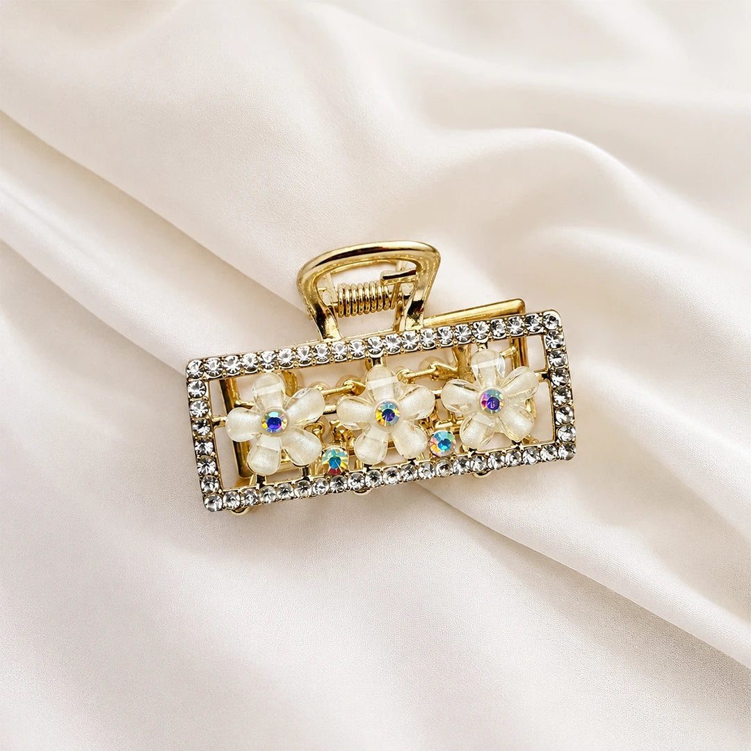 Glitz Frame Clutcher | Crystal Floral Detail | Gold Finish