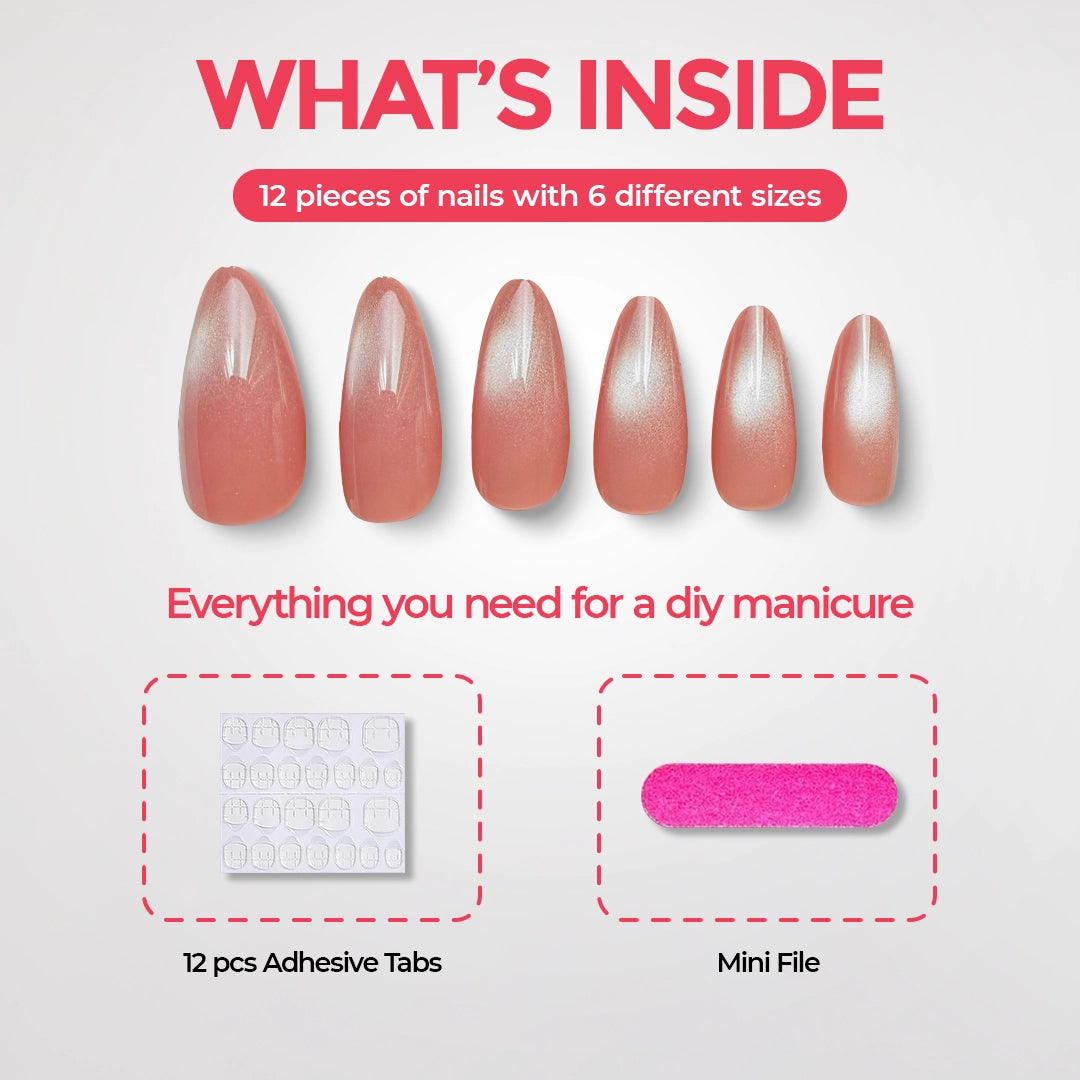 Press-On Nail Extensions | Stardust Rose | Cat Eye Finish