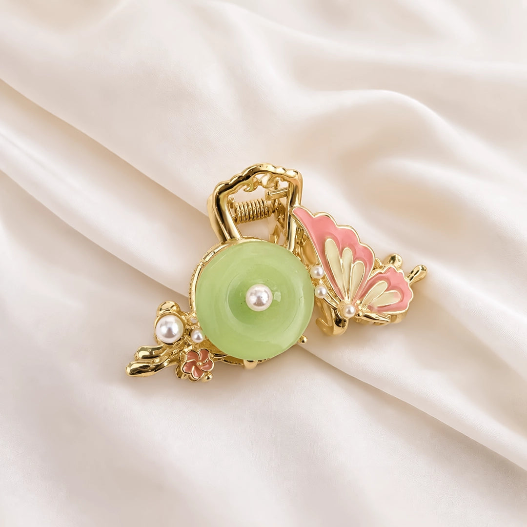Serene Bloom Clutcher | Pearl & Butterfly Detail | Metal Finish