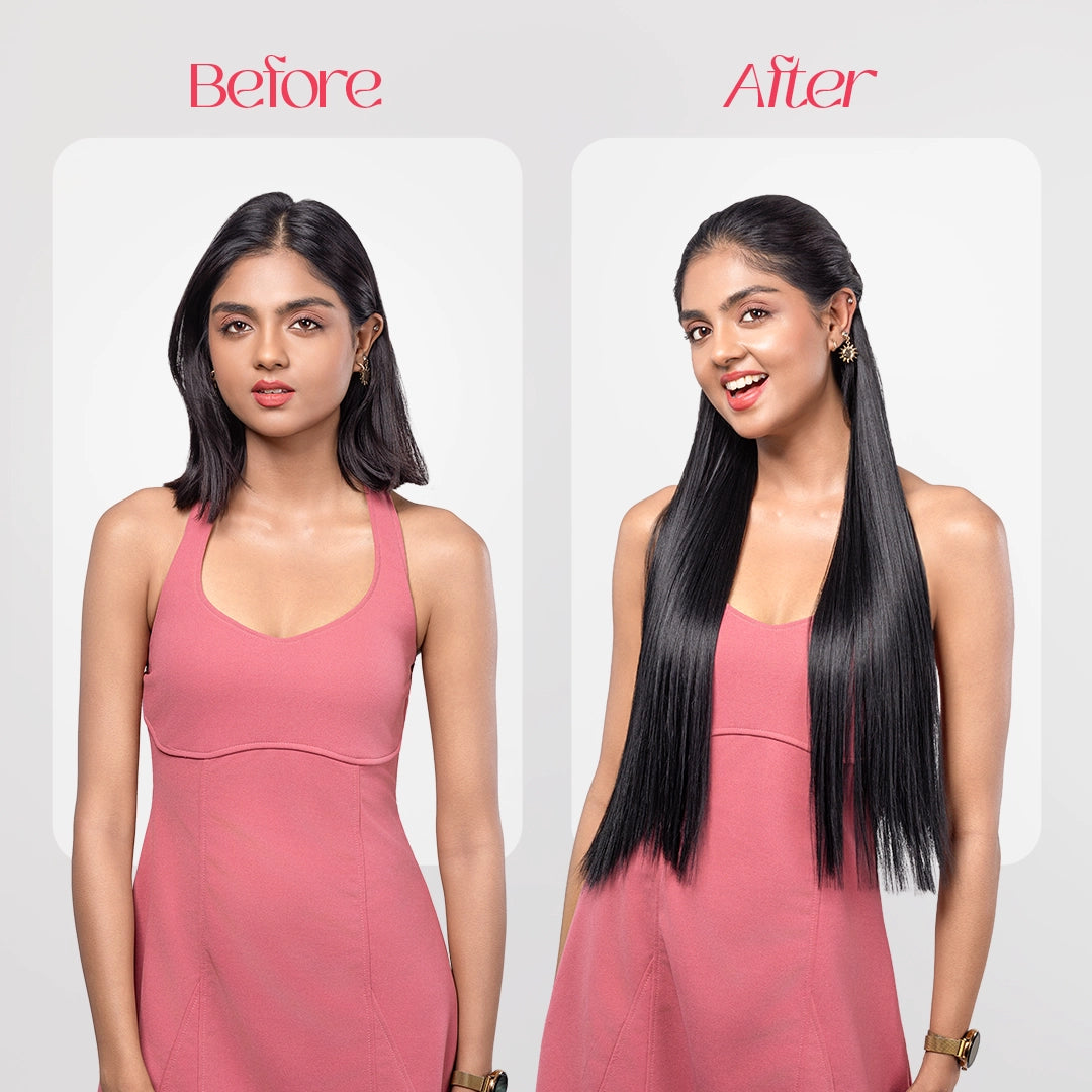 Clip-In Straight Hair Extension | Korean Fiber | Black | Smooth Length