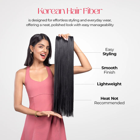 Clip-In Straight Hair Extension | Korean Fiber | Black | Smooth Length