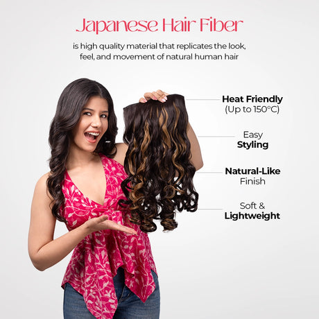 5 Clip Curls Hair Extension | Japanese Fiber | Golden Brunette | Natural Finish