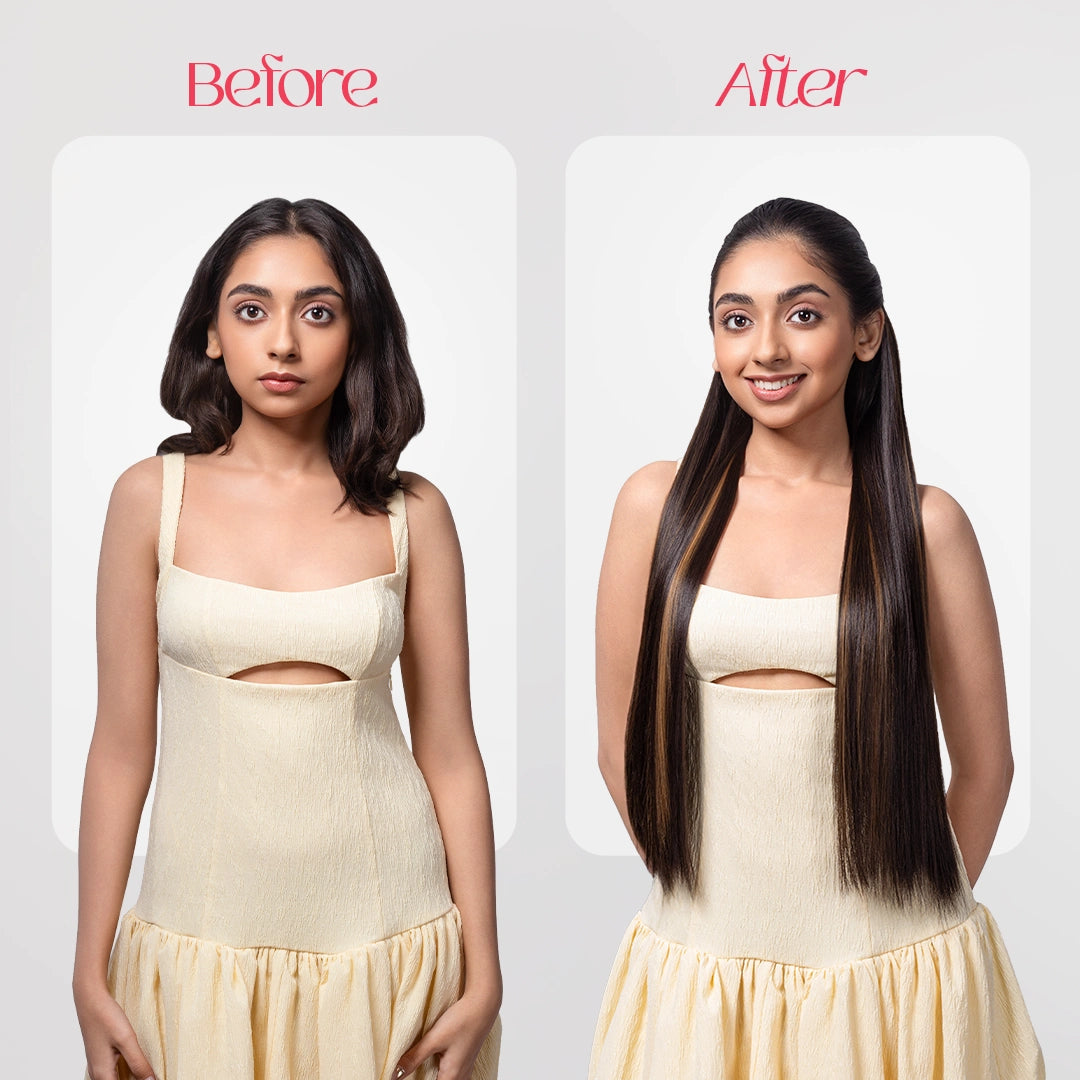 Clip-In Straight Hair Extension | Korean Fiber | Golden Brunette | Natural Volume