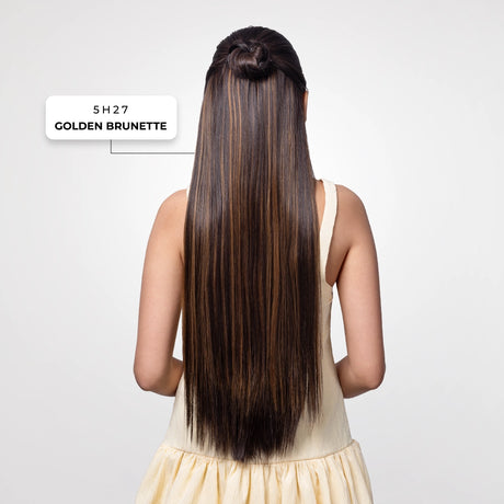 Clip-In Straight Hair Extension | Korean Fiber | Golden Brunette | Natural Volume