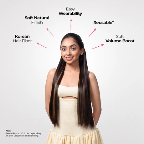 Clip-In Straight Hair Extension | Korean Fiber | Golden Brunette | Natural Volume