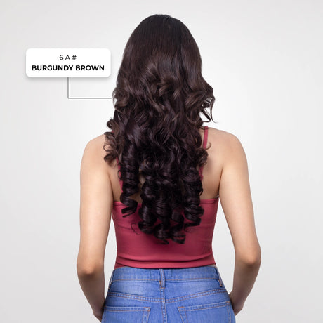 Clip-In Curls Hair Extension | Korean Fiber | Burgundy Brown | Volume Boost