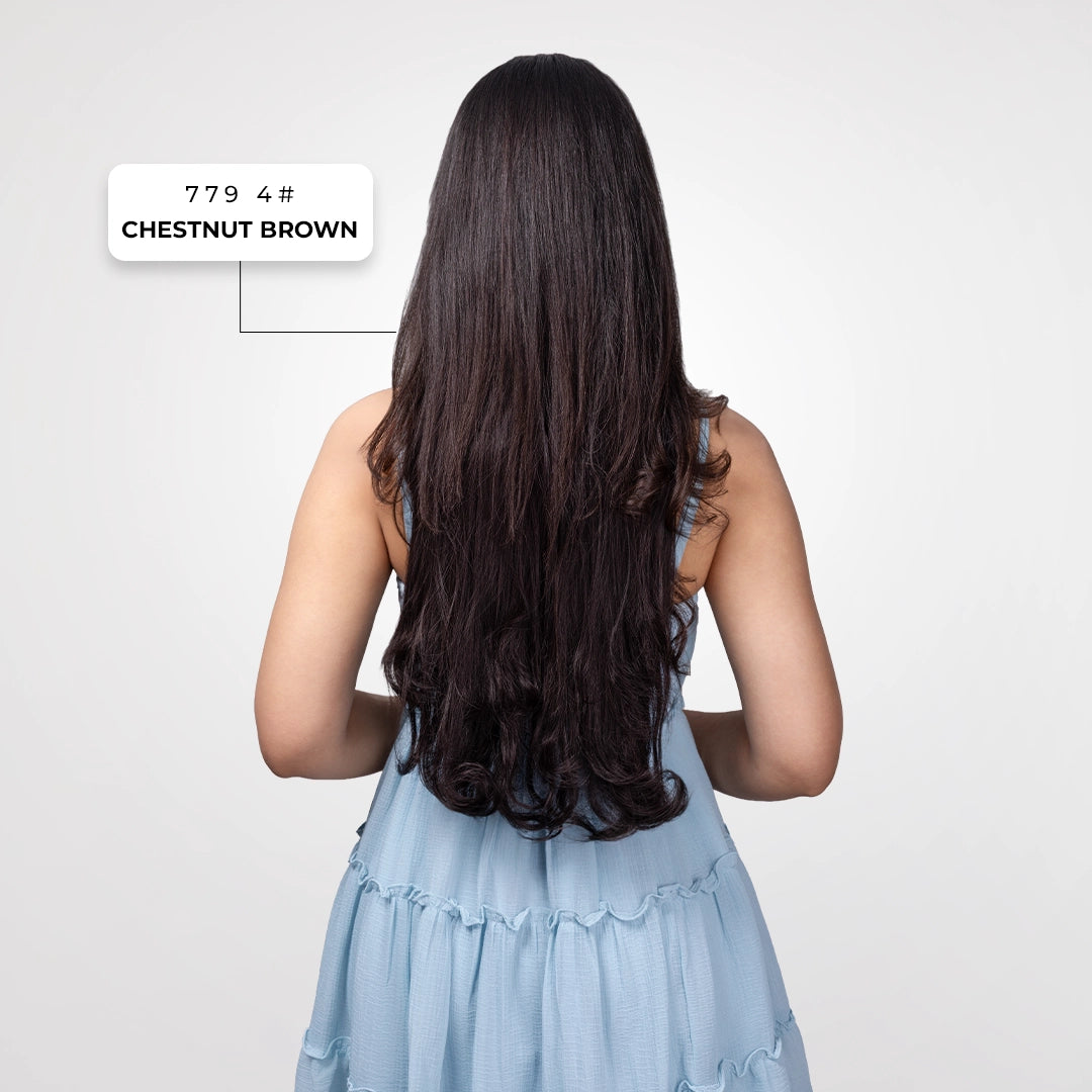 5 Clip Wavy Hair Extension | Japanese Fiber | Chestnut Brown | Soft Natural Finish