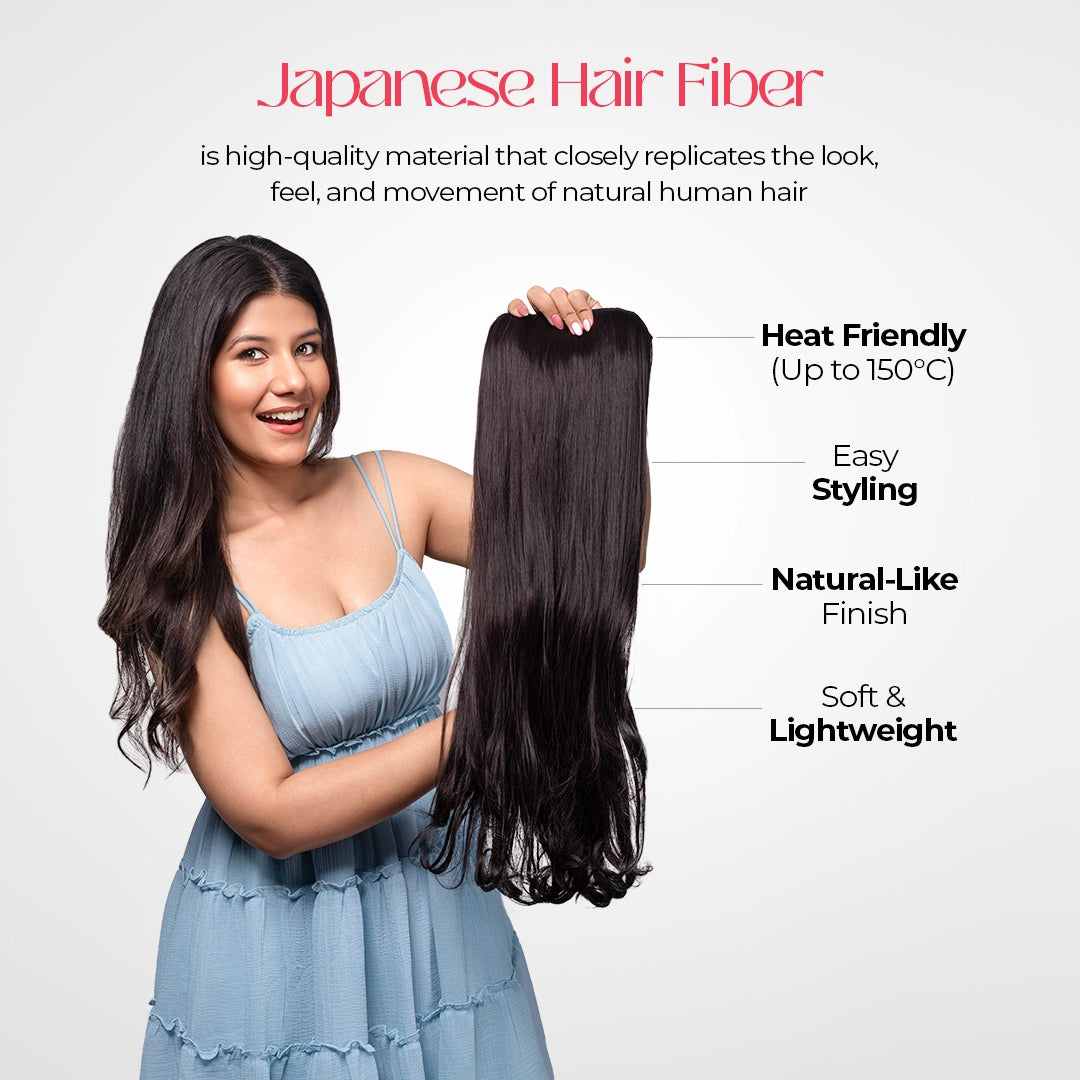 5 Clip Wavy Hair Extension | Japanese Fiber | Chestnut Brown | Soft Natural Finish