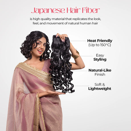 5 Clip Curls Hair Extension | Japanese Fiber | Black | Real-Like Finish