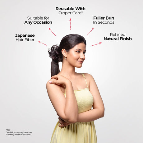 Messy Bun Extension | Japanese Fiber | Brown with Burgundy Highlights | Smooth Wear