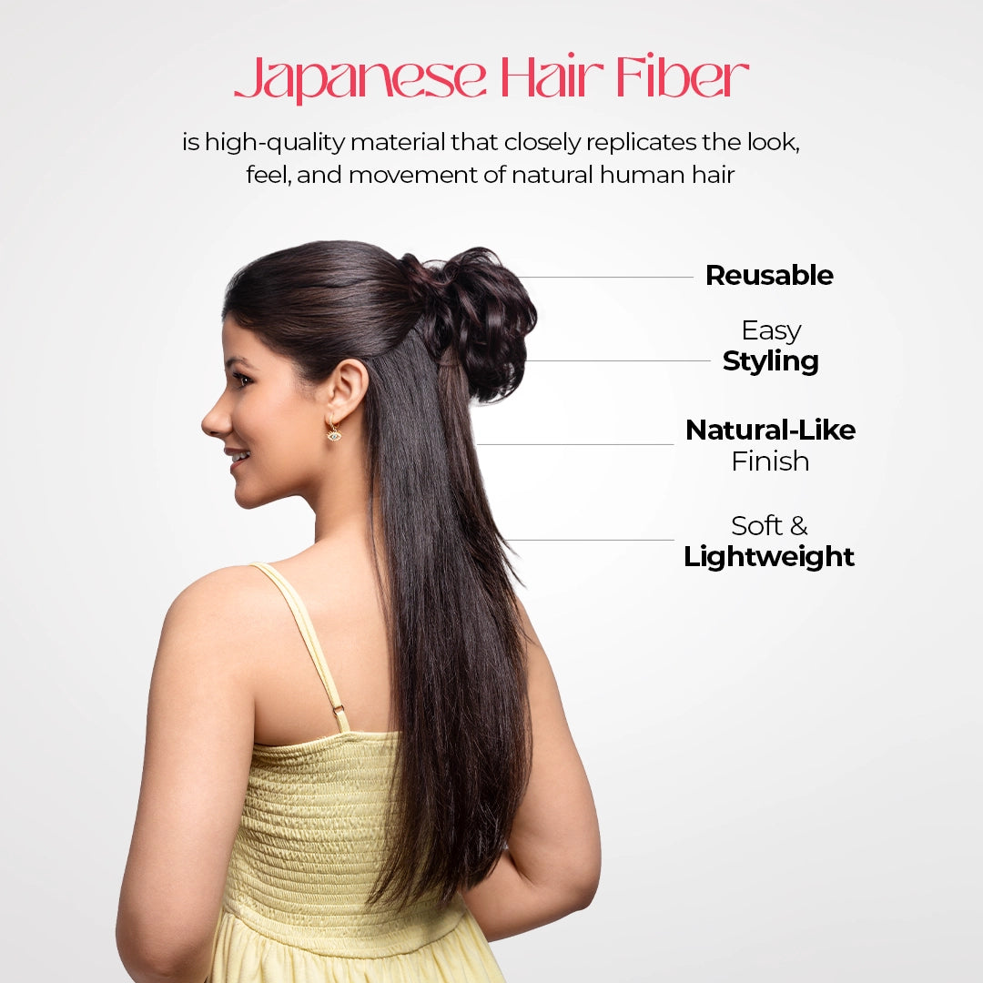 Messy Bun Extension | Japanese Fiber | Brown with Burgundy Highlights | Smooth Wear