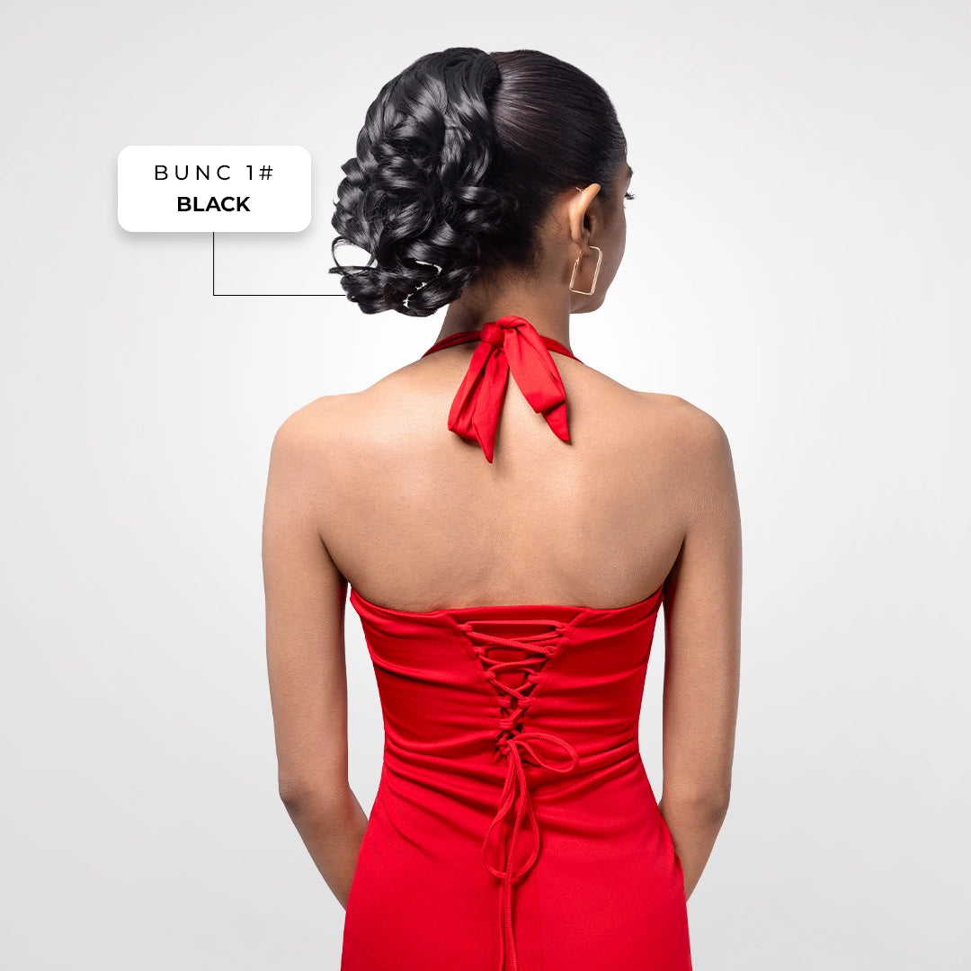 Loose Curl Bun Extension | Japanese Fiber | Black | Easy Fullness
