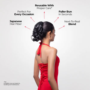 Loose Curl Bun Extension | Japanese Fiber | Black | Easy Fullness