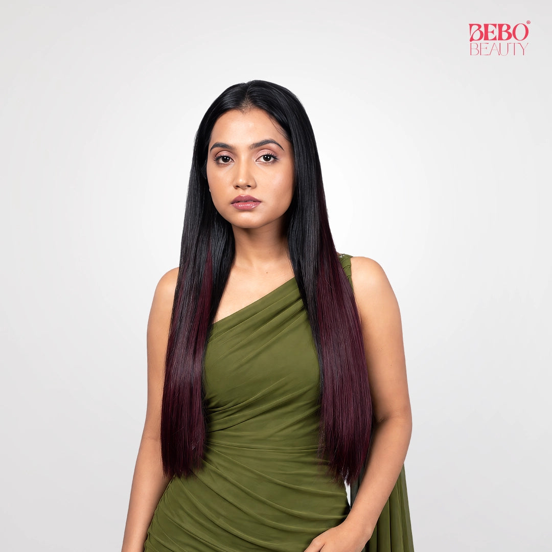 Clip-In Straight Hair Extension | Korean Fiber | Cherry Wine | Instant Length