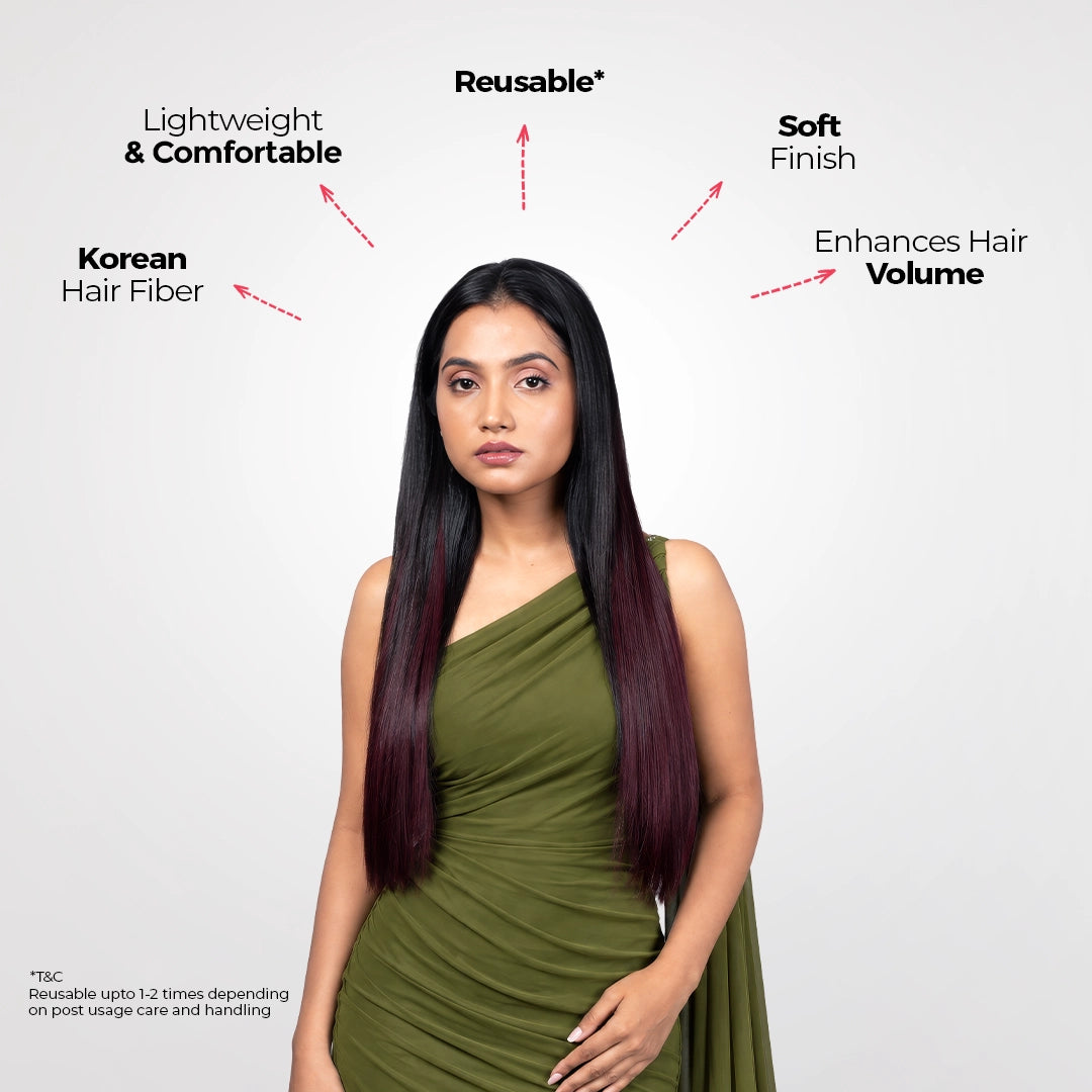 Clip-In Straight Hair Extension | Korean Fiber | Cherry Wine | Instant Length