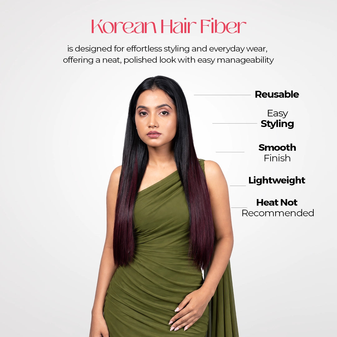 Clip-In Straight Hair Extension | Korean Fiber | Cherry Wine | Instant Length