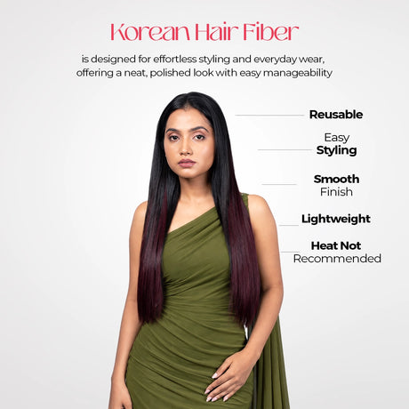 Clip-In Straight Hair Extension | Korean Fiber | Cherry Wine | Instant Length