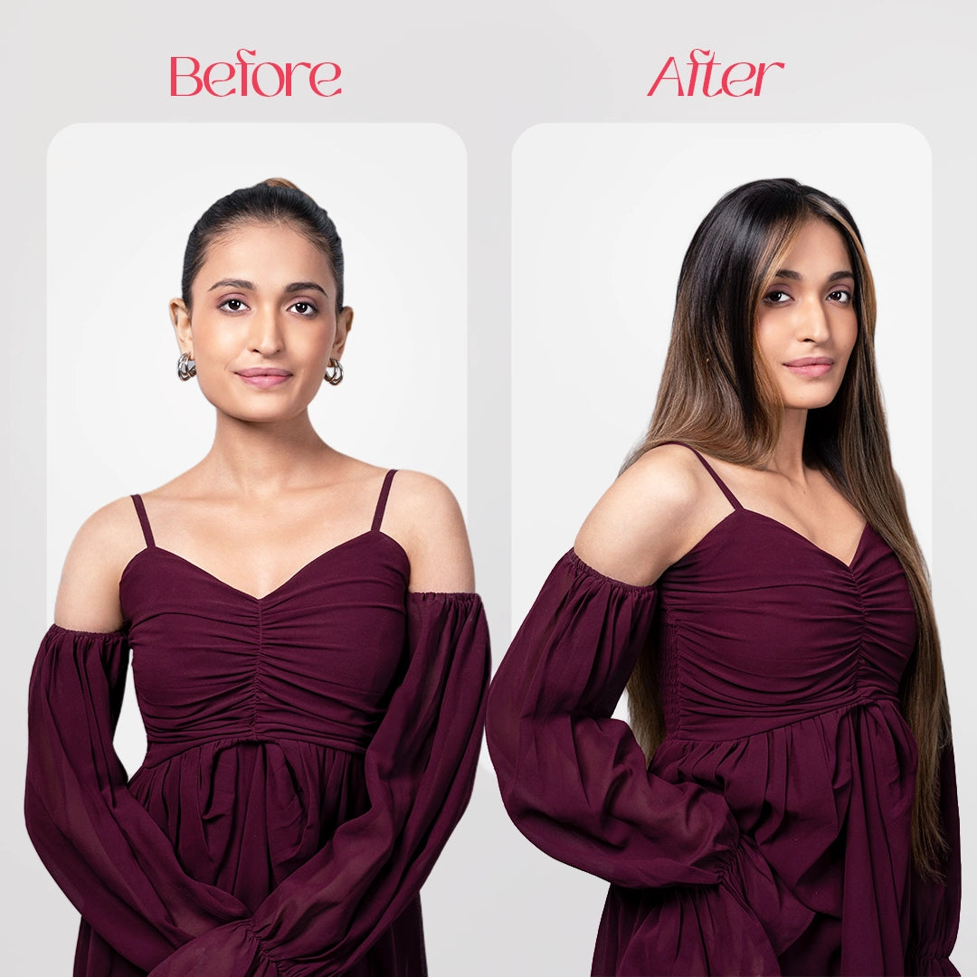 Front Line Clip-in Bangs | Japanese Fiber | Brown with Blonde Highlights | Natural Highlight Effect