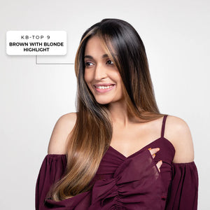 Front Line Clip-in Bangs | Japanese Fiber | Brown with Blonde Highlights | Natural Highlight Effect