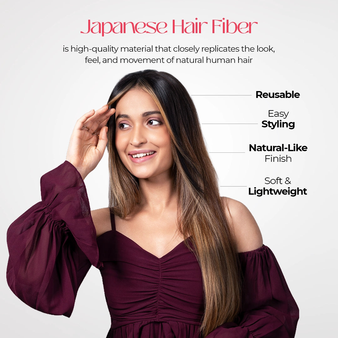 Front Line Clip-in Bangs | Japanese Fiber | Brown with Blonde Highlights | Natural Highlight Effect