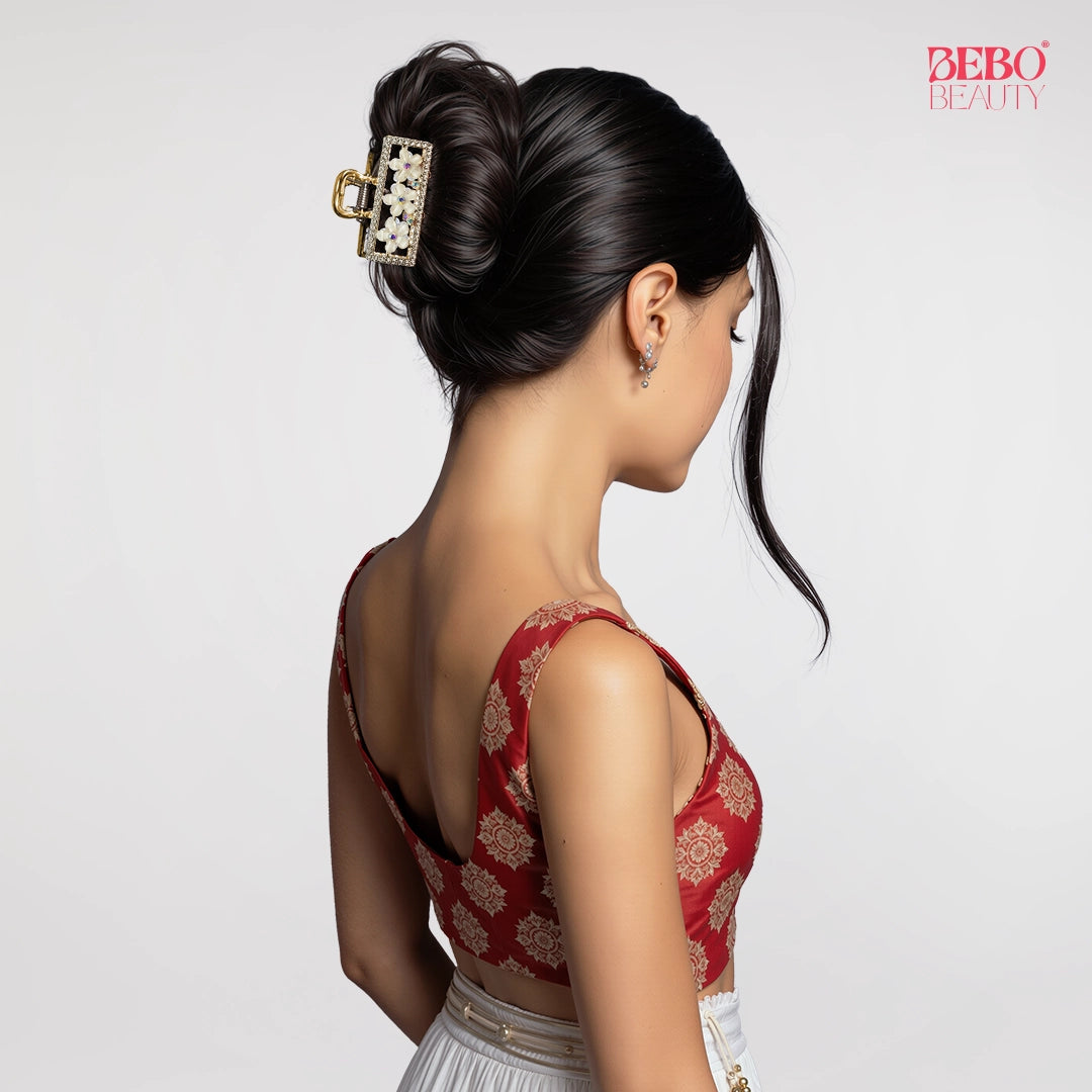 Glitz Frame Clutcher | Crystal Floral Detail | Gold Finish