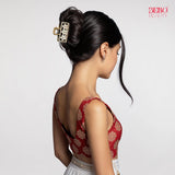 Glitz Frame Clutcher | Crystal Floral Detail | Gold Finish