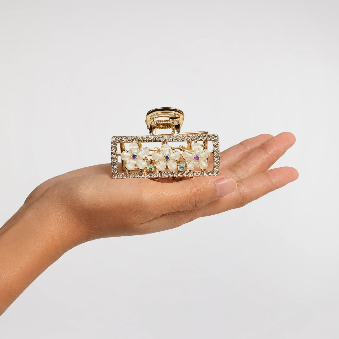 Glitz Frame Clutcher | Crystal Floral Detail | Gold Finish