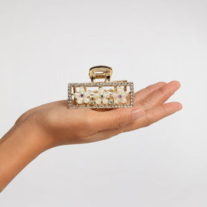Glitz Frame Clutcher | Crystal Floral Detail | Gold Finish