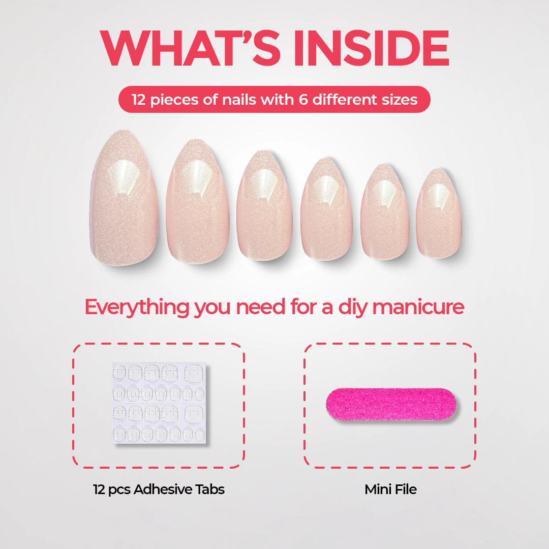Premium Press-On Nails | Pixie Nude | Rose Gold Shimmer Finish