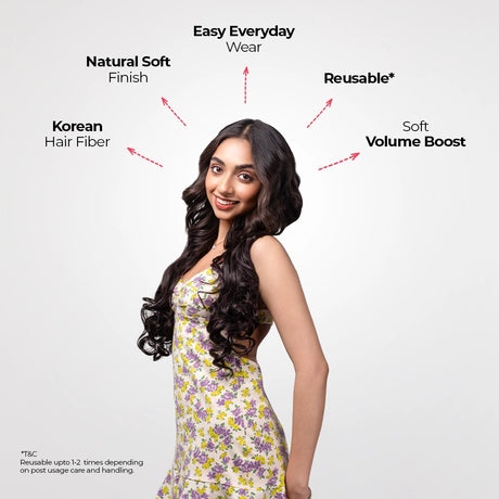 Clip-In Curls Hair Extension | Korean Fiber | Natural Brown | Length Boost