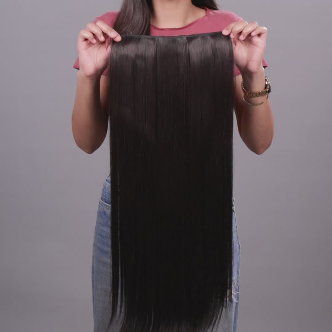 5 Clip Straight Hair Extension | Japanese Fiber | Brown | Natural Flow Finish