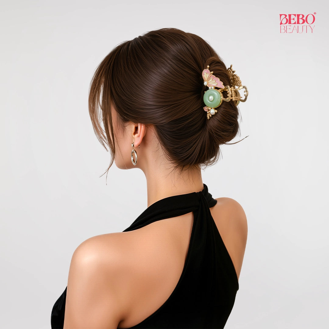 Serene Bloom Clutcher | Pearl & Butterfly Detail | Metal Finish
